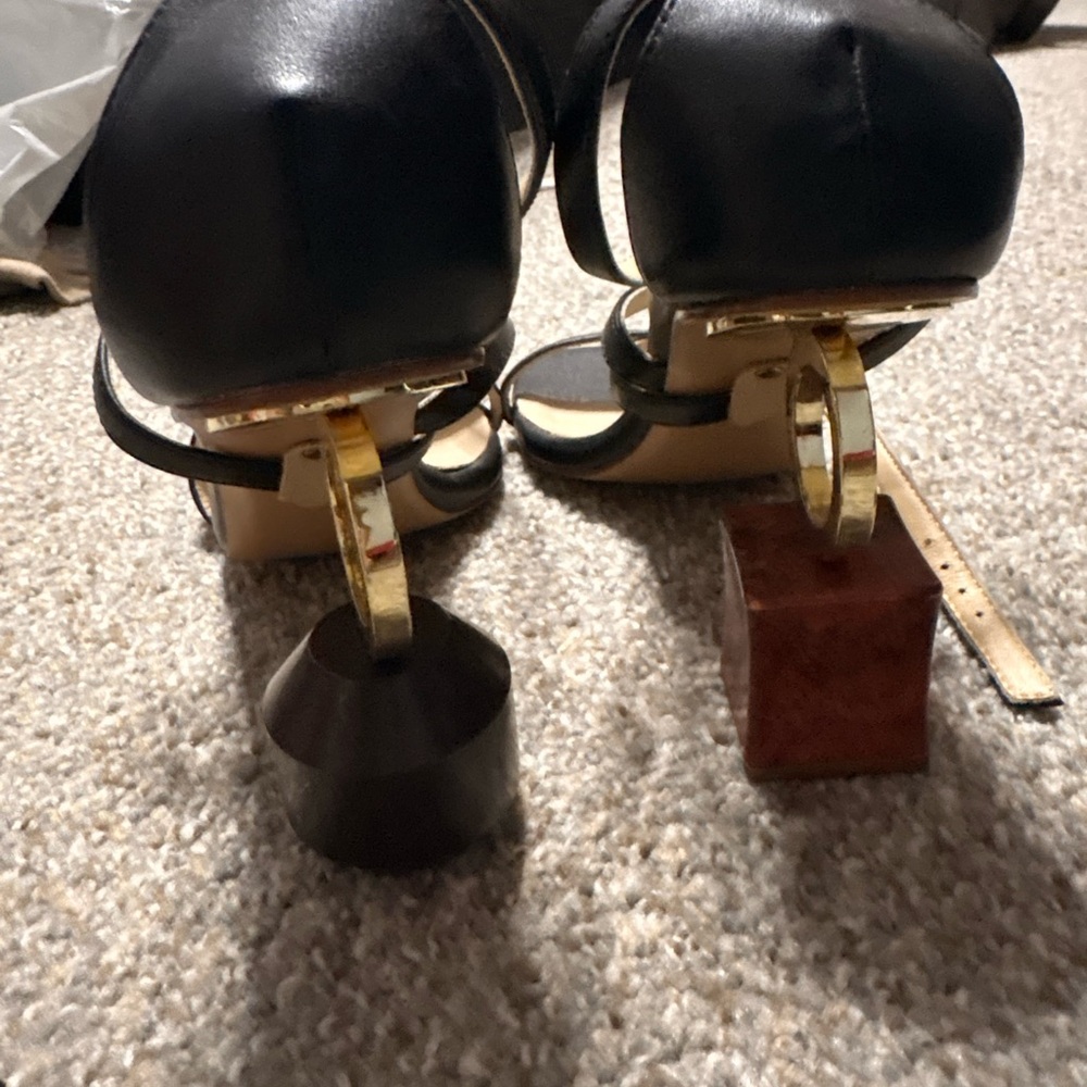 Jacquemus Black and Gold Geometric Heels